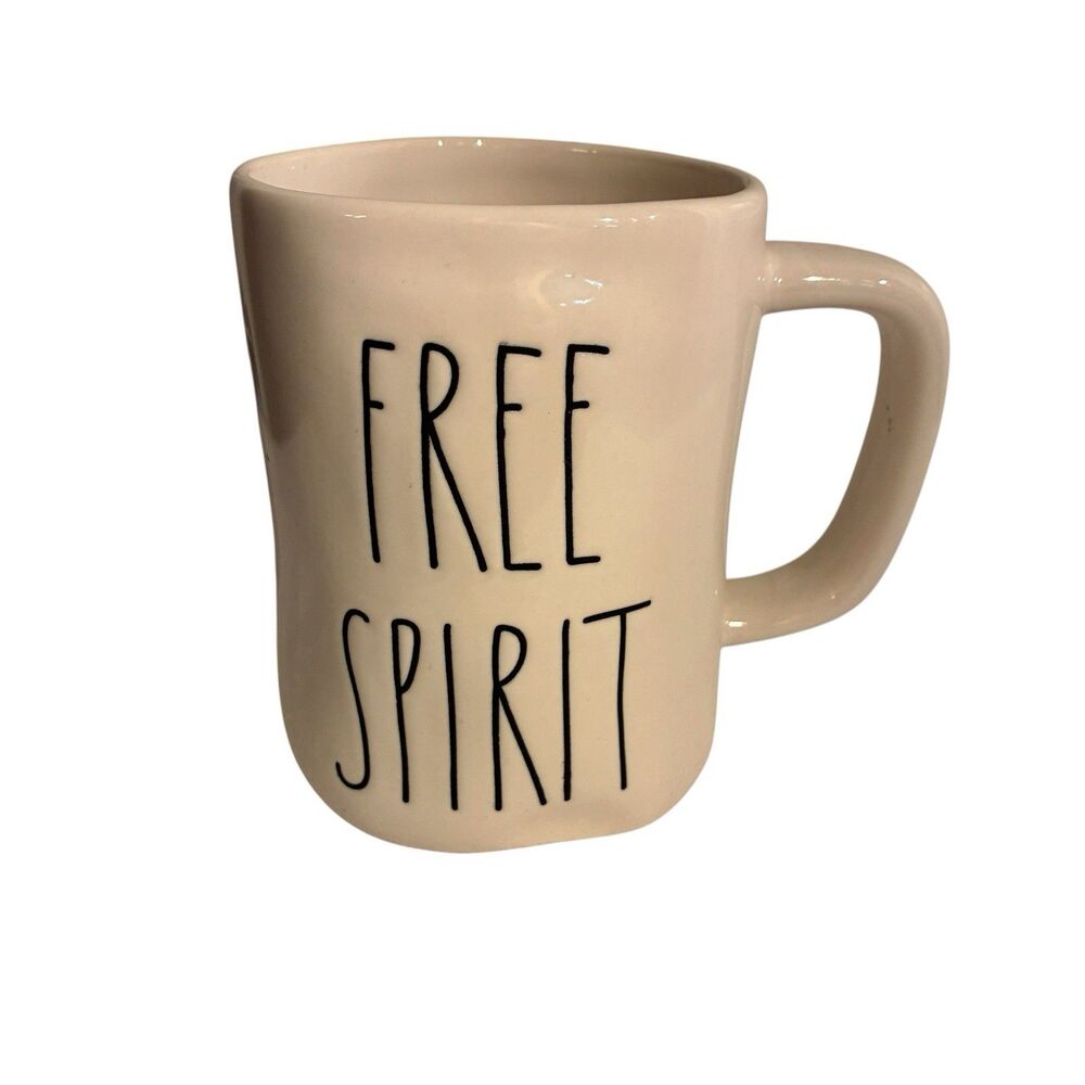 Rae Dunn Artisan Collection Magenta Mug with FREE SPIRIT on it. White